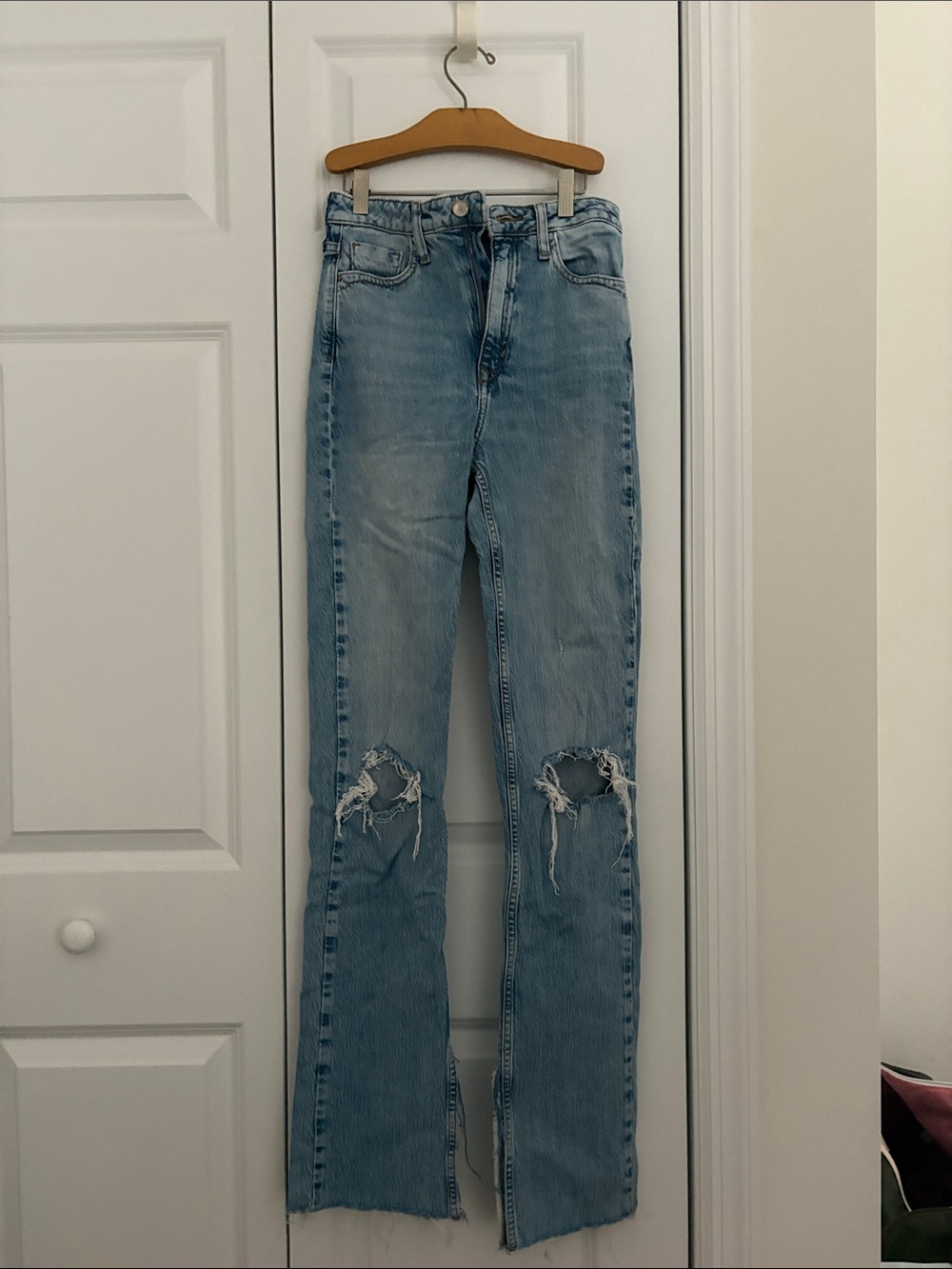 Zara Light Blue Distressed Flare Jeans